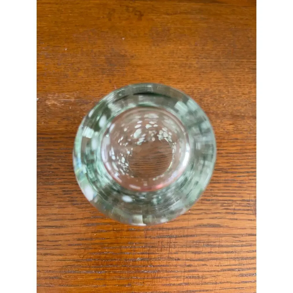 Art Glass Hand Blown Heavy Glass Vase Green & White Swirl 4